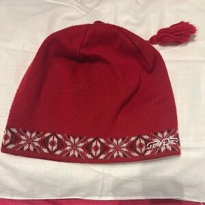 Spyder Red Knit Beanie with Snowflake Design